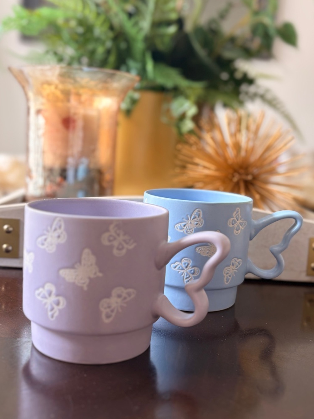Pick one! Butterfly Handle Ceramic Mug - Lavender or Blue